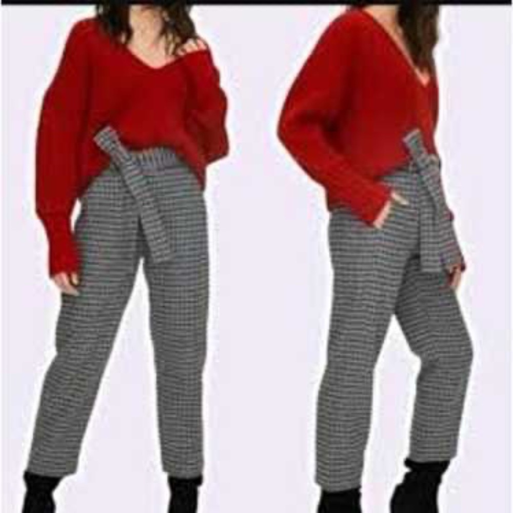 Aritzia Wilfred Academia Tie Waist Plaid Trousers in Grey Woman's Size 6